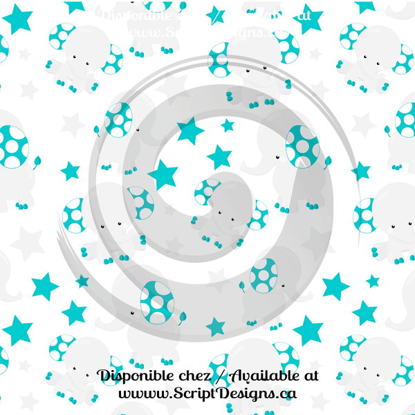 Teal Blue Elephants - Patterned HTV (12 Designs) - ScriptDesigns - 1