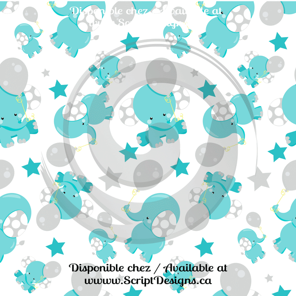 Teal Blue Elephants - Patterned HTV (12 Designs) - ScriptDesigns - 4