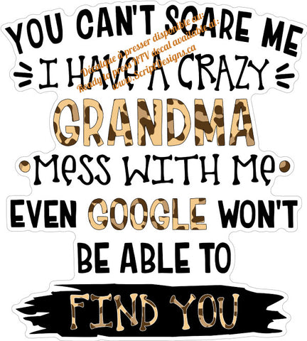 Crazy Grandma for Onesie or small child - HTV Decal (Iron On)