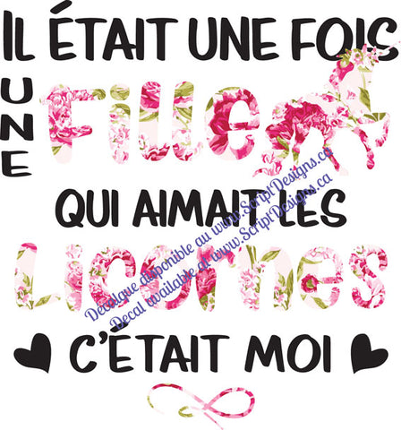 Fille aux Licornes - Lettres noires - Décalque thermocollant (Iron On)