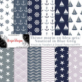 Nautical Blue Grey - HTV à motifs (12 modèles différents disponibles)