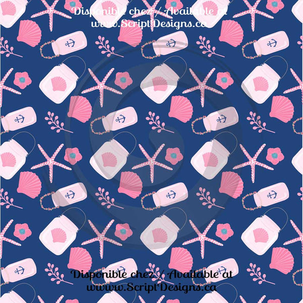 Thème nautique rose et bleu - HTV à motifs (16 modèles différents disponibles) 