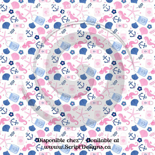 Pink and Blue Nautical Theme - Patterned HTV (16 Different designs available)