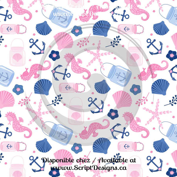 Thème nautique rose et bleu - HTV à motifs (16 modèles différents disponibles) 