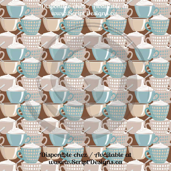 Coffee (blue shades) - Patterned HTV (16 Different designs available)