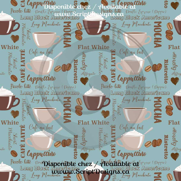 Coffee (blue shades) - Patterned HTV (16 Different designs available)