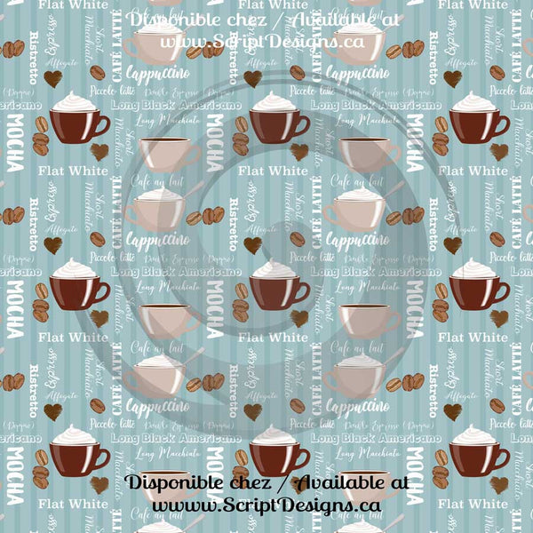 Coffee (blue shades) - Patterned HTV (16 Different designs available)