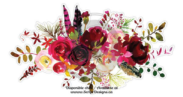 Décalcomanies Fleurs Aquarelle (HTV / Iron On) - Collection Boho Bordo (3 modèles disponibles)