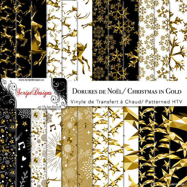 Christmas in Gold - Patterned HTV (26 different designs available)