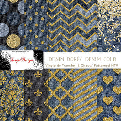 Gold Denim - Patterned HTV (10 Different designs available)