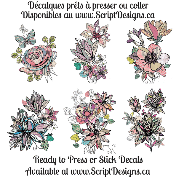 Fun Flowers - Ready to Press HTV Decals Decals Collection (6 designs)