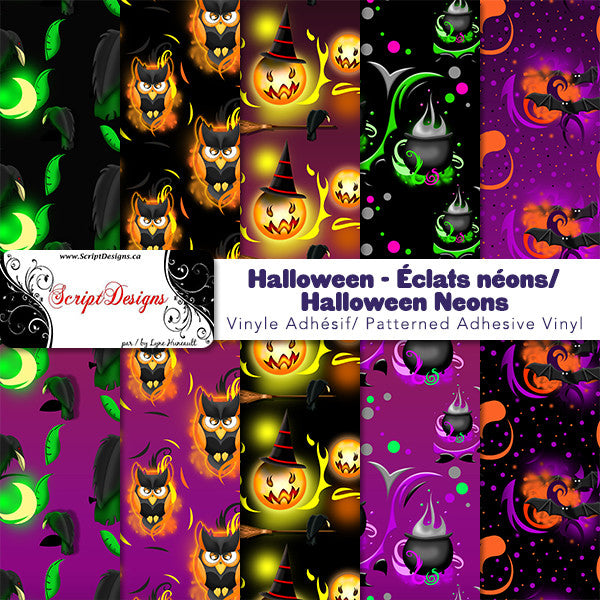 Halloween (Vibrant Neons) - Patterned Adhesive Vinyl  (12 Different designs available)