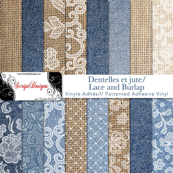 Lace, Denim & Burlap - Patterned Adhesive Vinyl (13 Different designs available)