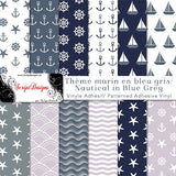 Bleu Nautique Gris - Vinyle Adhésif à Motifs (12 Designs) 