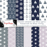 Nautical Blue Grey - Patterned HTV (12 Different designs available)