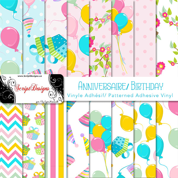 Birthday - Patterned Adhesive Vinyl (16 Different designs available)