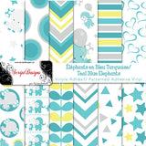 Teal Blue Elephants - Patterned Adhesive Vinyl  (12 Different designs available)