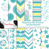 Teal Blue Elephants - Patterned HTV (12 Different designs available)