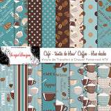 Coffee (blue shades) - Patterned HTV (16 Different designs available)