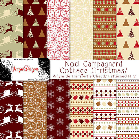 Cottage Christmas - Patterned HTV (12 Different designs available)