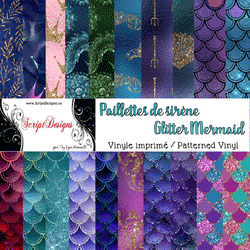 Glitter Mermaid - Vinyle de transfert de chaleur à motifs (19 modèles différents disponibles)