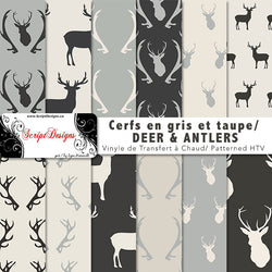 Cerfs en gris / Taupe - HTV à motifs (12 modèles différents disponibles)