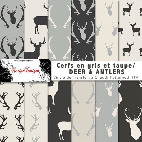 Deers in Greys / Taupe - Patterned HTV (12 Different designs available)