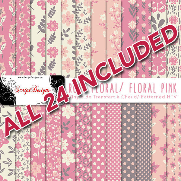 Floral Pink / Floral Pink Petite - Patterned HTV Samplers (12 Designs included)