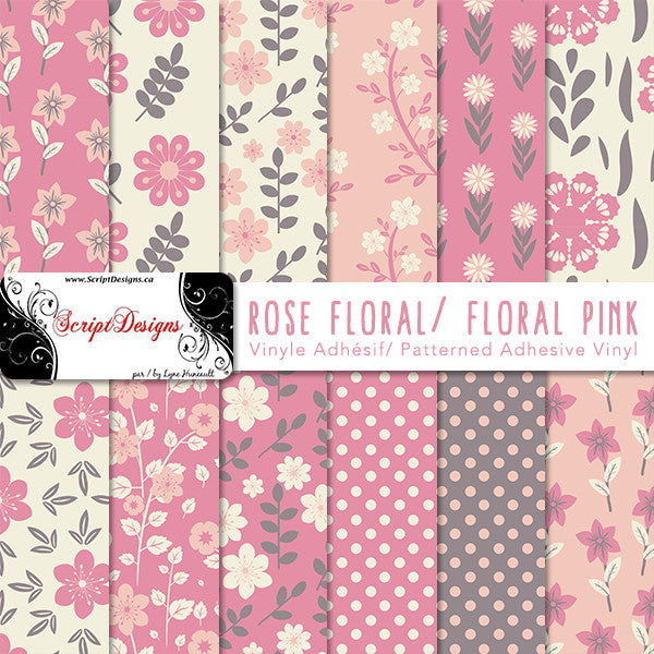 Floral Pink - Patterned Adhesive Vinyl  (12 Different designs available)