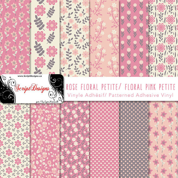 Floral Pink Petite - Patterned Adhesive Vinyl  (12 Different patterns available)