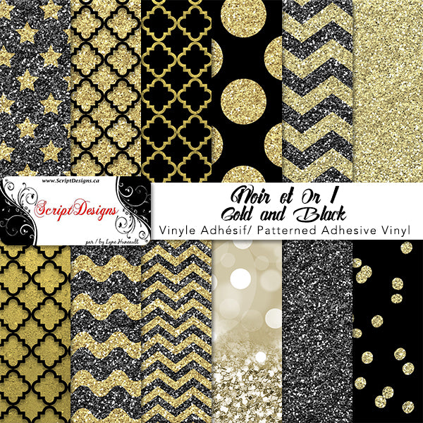 Black and Gold - Patterned Adhesive Vinyl (12 Different designs available)