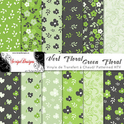 Green Floral - HTV à motifs (12 modèles différents disponibles)