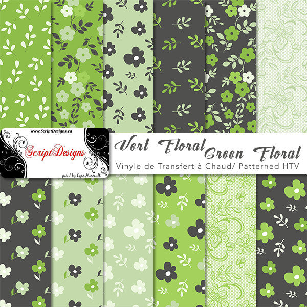 Green Floral - Patterned HTV (12 Different designs available)