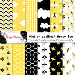 Honey Bee - Patterned HTV  (12 Different designs available)