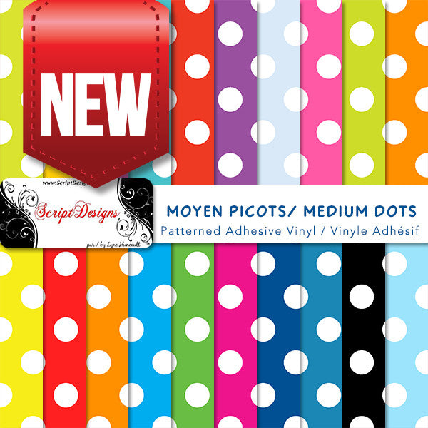 Dots Medium - Patterned Adhesive Vinyl (20 different colours available)