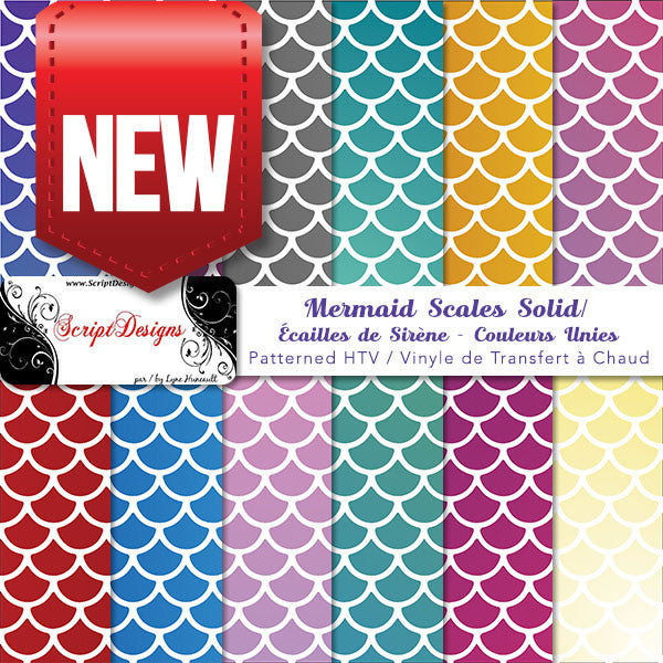 Multi Coloured Mermaid Scales Solid Large- Patterned HTV (12 Different designs available)