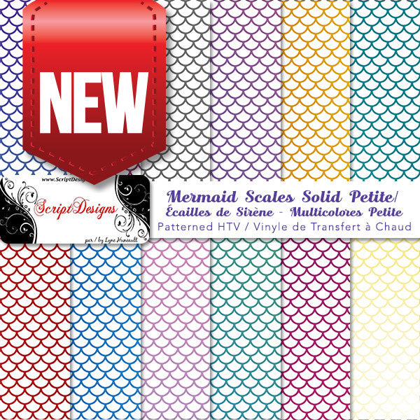 Mermaid Multi Colour White Scales Petite - Patterned Adhesive Vinyl (12 Designs)