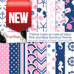 Pink and Blue Nautical Theme - Patterned HTV (16 Different designs available)