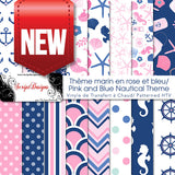Thème nautique rose et bleu - HTV à motifs (16 modèles différents disponibles) 
