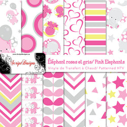 Pink Elephants - Patterned HTV (12 Different designs available)
