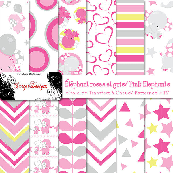 Pink Elephants - Patterned HTV (12 Different designs available)