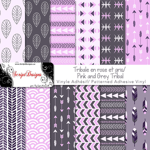 Pink & Grey Tribal- Patterned Adhesive Vinyl (12 Different designs available)