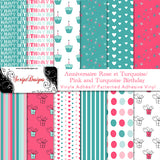 Pink & Turquoise Birthday - Patterned Adhesive Vinyl (12 Different designs available)