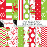 Christmas Red & Green - Patterned Adhesive Vinyl (16 Different designs available)
