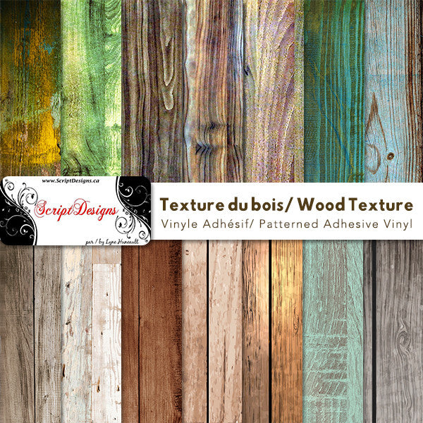 Textured Wood - Patterned Adhesive Vinyl (16 Different designs available)