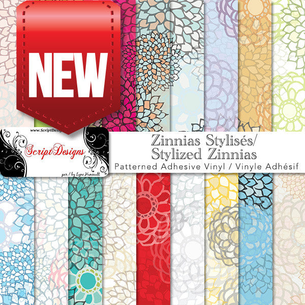 Stylized Zinnias - Patterned Adhesive Vinyl (18 Colours Available)
